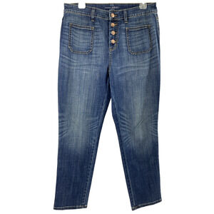 Chicos Button Fly Jeans Womens‎ Size 31 W Medium Wash Denim Ankle Stretch